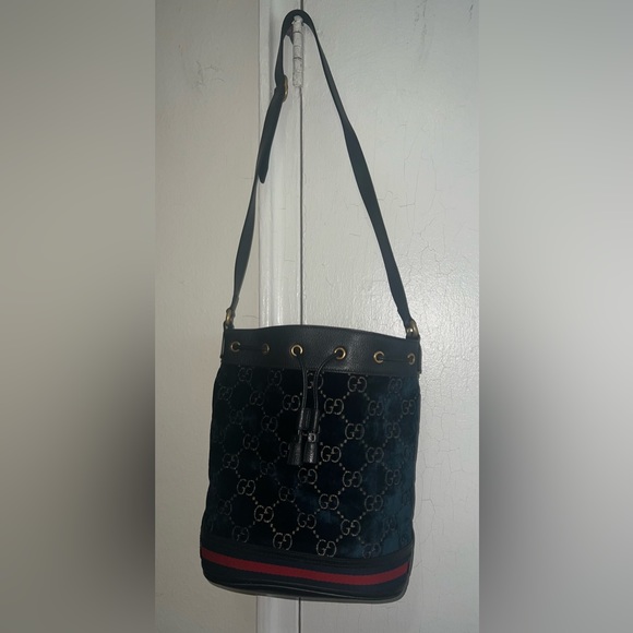 Gucci Ophidia Velvet Bucket Bag in Navy with Web 574960  3326879 - Picture 2 of 12